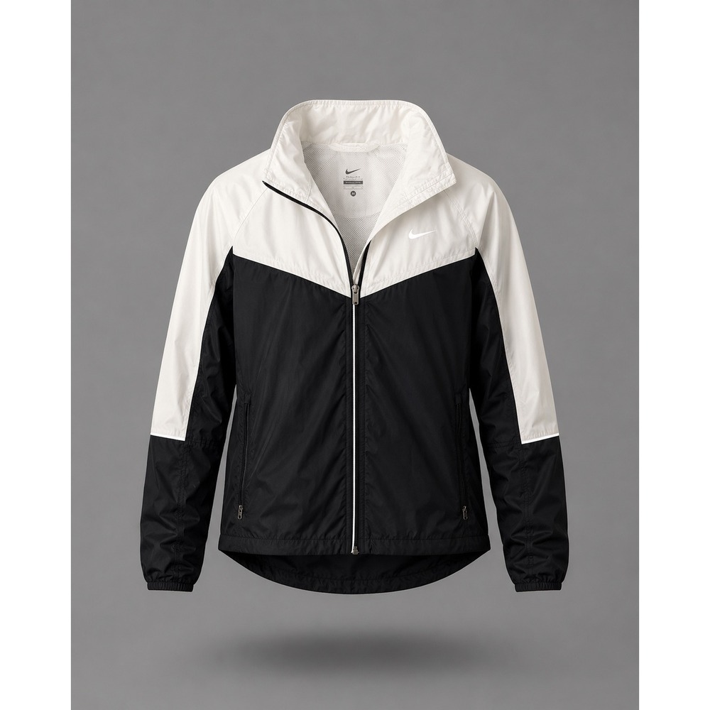 Nike Windrunner Women Black White Full Zip Running Jacket 405222-011 Medium
